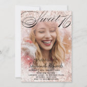 甘い16バラ金ゴールドグリッター写真パーティー 招待状 (正面)