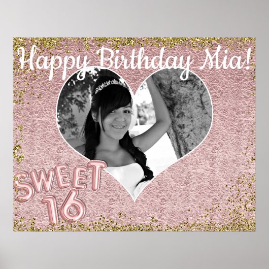 甘い16バラ金ゴールドハートフォトバースデーパーティー ポスター (正面)