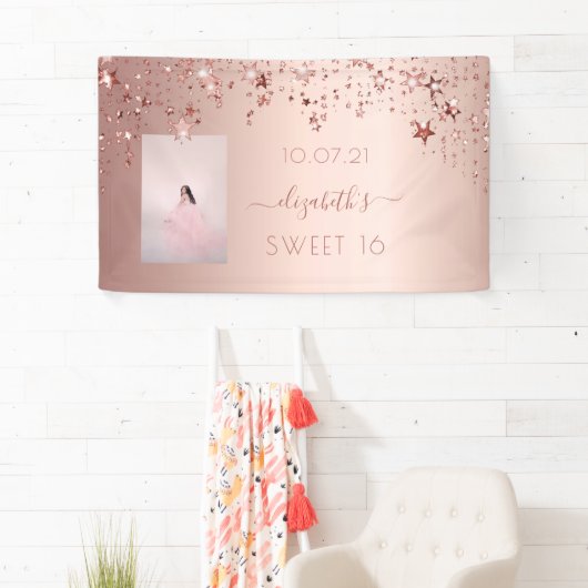 甘い16バラ金ゴールドピンクの星写真 横断幕 (インサイチュ)