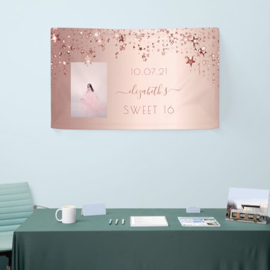 甘い16バラ金ゴールドピンクの星写真 横断幕 (トレードショー)