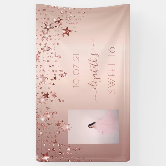 甘い16バラ金ゴールドピンクの星写真 横断幕 (縦)