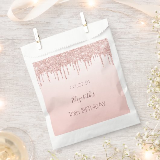 甘い16バラ金ゴールドピンクの滴 フェイバーバッグ (クリップ留めされた状態)