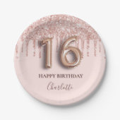 甘い16バラ金ゴールドピンクの滴 ペーパープレート (正面)