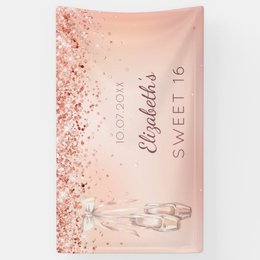 甘い16バラ金ゴールドピンクバレリーナシューズへようこそ 横断幕 (縦)