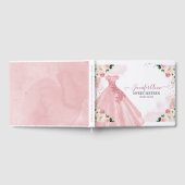 甘い16バラ金ゴールドピンク水色の花のドレス ゲストブック (全面)