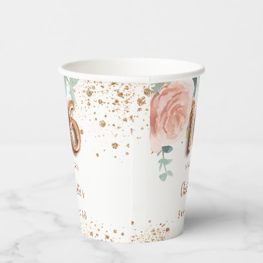 甘い16バラ金ゴールド花模様グリッターモノグラム 紙コップ (右)