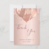 甘い16バラ金ゴールド赤面グリッターは風船を乾燥 サンキューカード (正面)