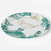 甘い16バルーンバタフライエメラルドグリーンドレス ペーパープレート (アングル)