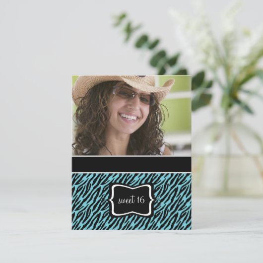 甘い16バースデーパーティ招待状{ゼブラプリント} 招待状 (スタンド正面)