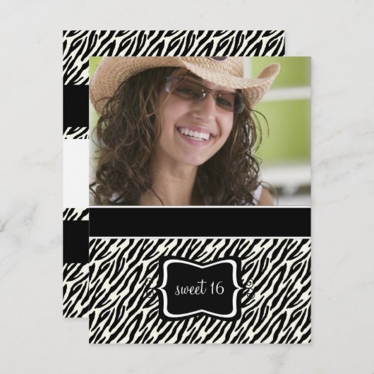 甘い16バースデーパーティ招待状{ゼブラプリント} 招待状 (正面/裏面)