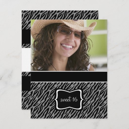 甘い16バースデーパーティ招待状{ゼブラプリント} 招待状 (正面/裏面)