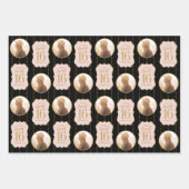 甘い16パーソナライズされた写真名ピンクブラック ラッピングペーパーシート (正面)