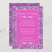 甘い16パーティの招待状ピンクシルバースパークルルック 招待状 (正面/裏面)
