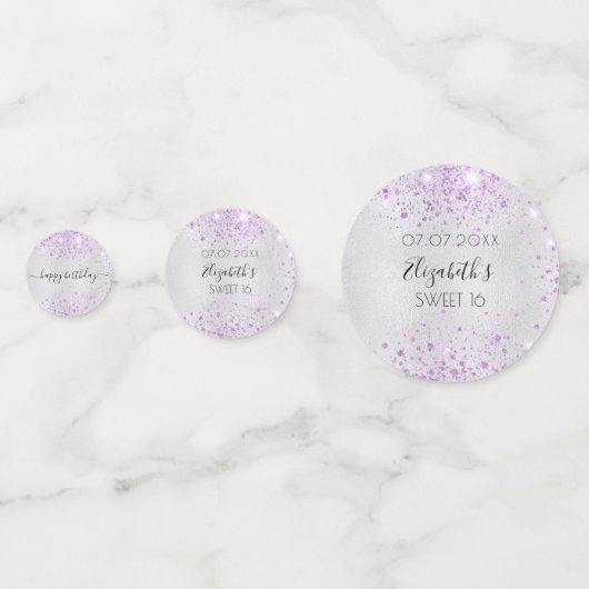 甘い16パーティーシルバーパープルグリッタードレスの写真 コンフェッティ (正面)