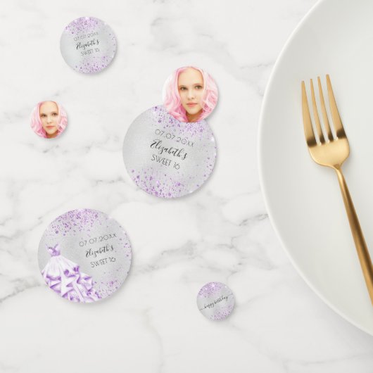 甘い16パーティーシルバーパープルグリッタードレスの写真 コンフェッティ (グループ)