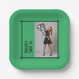 甘い16パーティーナプキン薄紫グリーンブラック写真 ペーパープレート