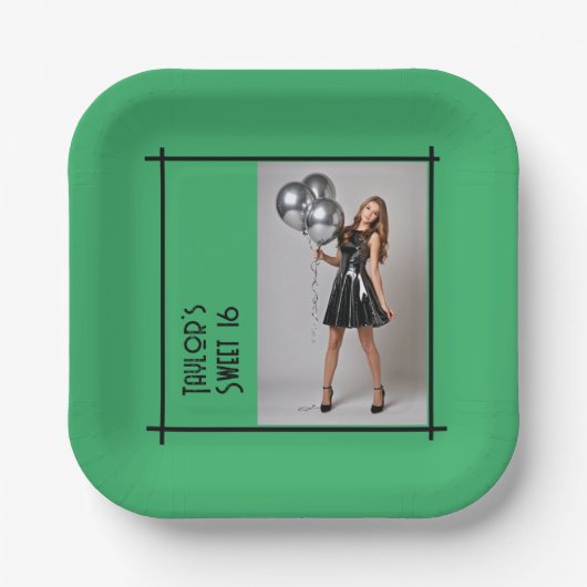 甘い16パーティーナプキン薄紫グリーンブラック写真 ペーパープレート (正面)