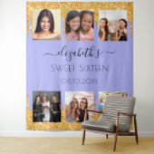 甘い16パーティーバイオレット金ゴールドグリッター写真コラージュ タペストリー (インサイチュ)