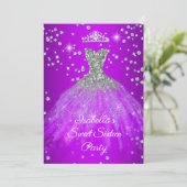 甘い16パーティーパープルスパークルドレスティアラ 招待状 (スタンド正面)