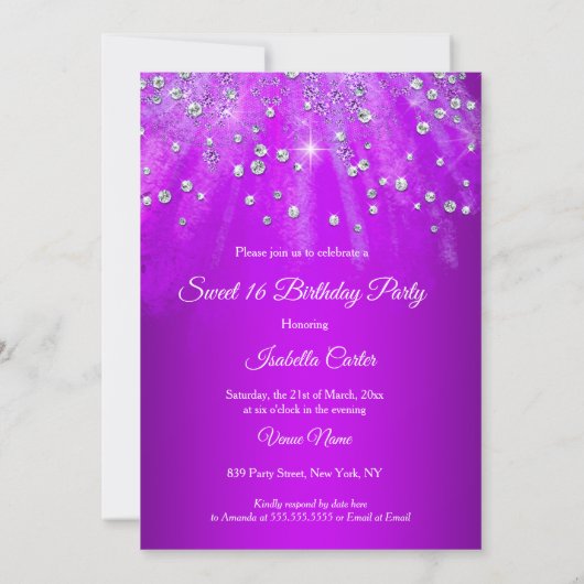 甘い16パーティーパープルスパークルドレスティアラ 招待状 (裏面)