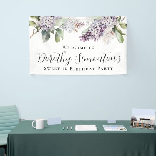 甘い16パーティーパープル薄紫春フラワーウェルカム 横断幕 (トレードショー)