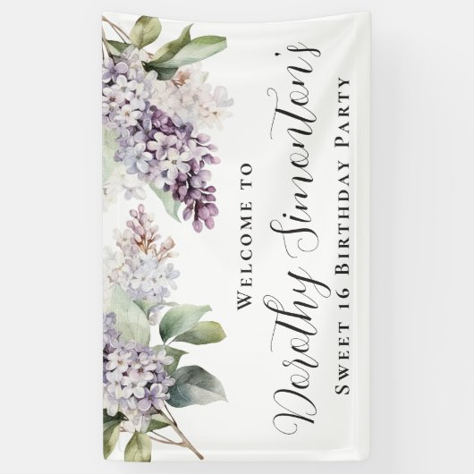 甘い16パーティーパープル薄紫春フラワーウェルカム 横断幕 (縦)