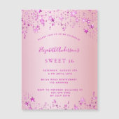 甘い16パーティーピンクスターズ磁石の招待 マグネット招待状 (正面)