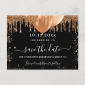 甘い16パーティーブラック金ゴールドバルーンは日付を保存 案内ポストカード (正面)