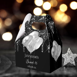 甘い16パーティーブラック銀グリッターは風船を乾燥 フェイバーボックス