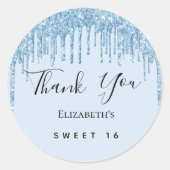 甘い16パーティーベビーブルーグリッターありがとう ラウンドシール (正面)