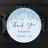 甘い16パーティーベビーブルーグリッターありがとう ラウンドシール