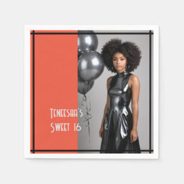 甘い16パーティー紙ナプキンコーラルブラック スタンダードカクテルナプキン