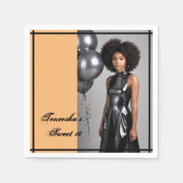 甘い16パーティー紙ナプキンピーチブラック スタンダードカクテルナプキン