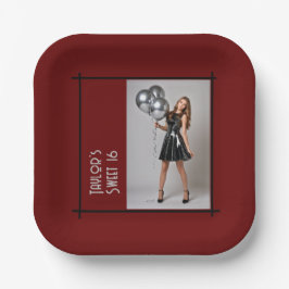 甘い16パーティー紙ナプキンブルゴーニュ赤黒 ペーパープレート