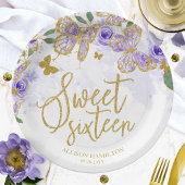 甘い16パーティー紙プレートパープルバタフライフローラ ペーパープレート