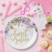 甘い16パーティー紙プレートパープルバタフライフローラ ペーパープレート (パーティー)