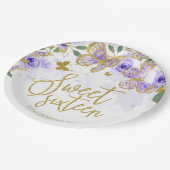 甘い16パーティー紙プレートパープルバタフライフローラ ペーパープレート (アングル)