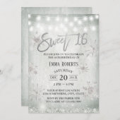 甘い16パーティー素朴冬の雪片 招待状 (正面/裏面)