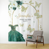 甘い16パーティー背景 – 蝶フローラドレス タペストリー (インサイチュ)