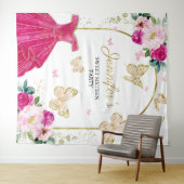甘い16パーティー背景 – 蝶フローラドレス タペストリー (インサイチュ(横))