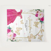 甘い16パーティー背景 – 蝶フローラドレス タペストリー (正面(横))