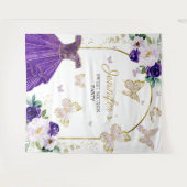 甘い16パーティー背景 – 蝶フローラドレス タペストリー (正面(横))