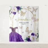 甘い16パーティー背景 – 蝶フローラドレス タペストリー (正面)