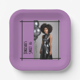 甘い16パーティー薄紫紫の黒いカスタム写真 ペーパープレート