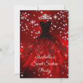 甘い16パーティー赤いスパークルドレスティアラ 招待状 (正面)