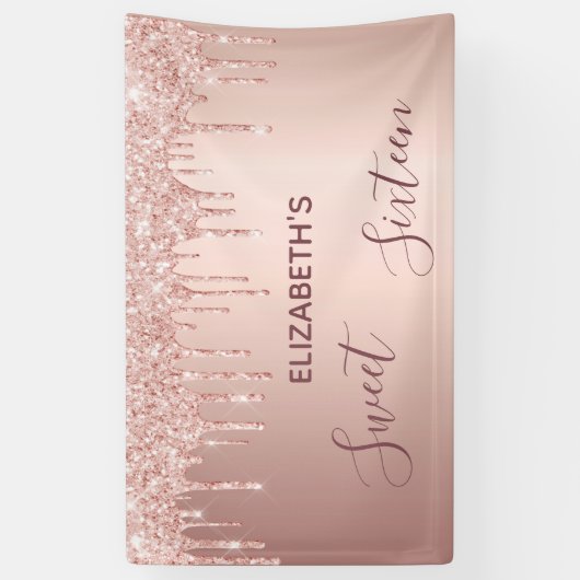 甘い16パーティー赤面バラ金ゴールドグリッター 横断幕 (縦)