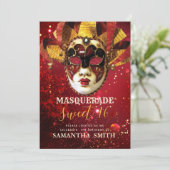甘い16パーティー金ゴールドマスカレードマスク 招待状 (スタンド正面)