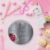 甘い16パーティー銀フローラブルゴーニュ ペーパープレート (パーティー)