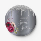 甘い16パーティー銀フローラブルゴーニュ ペーパープレート (正面)