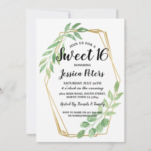 甘い16パーティー離れ金ゴールドフレーム夏招待状 招待状 (正面)